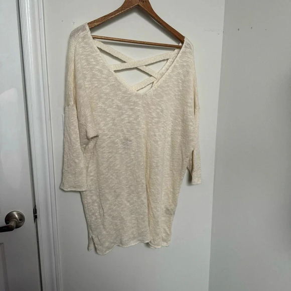 Torrid knit sweater Beige V-Neck Women's Top with Crisscross Back 3X - Picture 2 of 6